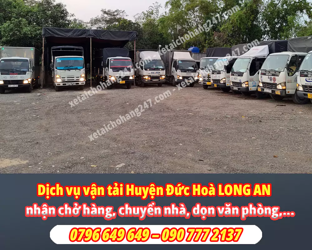 "Dịch vụ vận tải tại Đức Hoà chúng tôi có đội xe tải hùng hậu, luôn sẵn sàng đáp ứng yêu cầu chở hàng