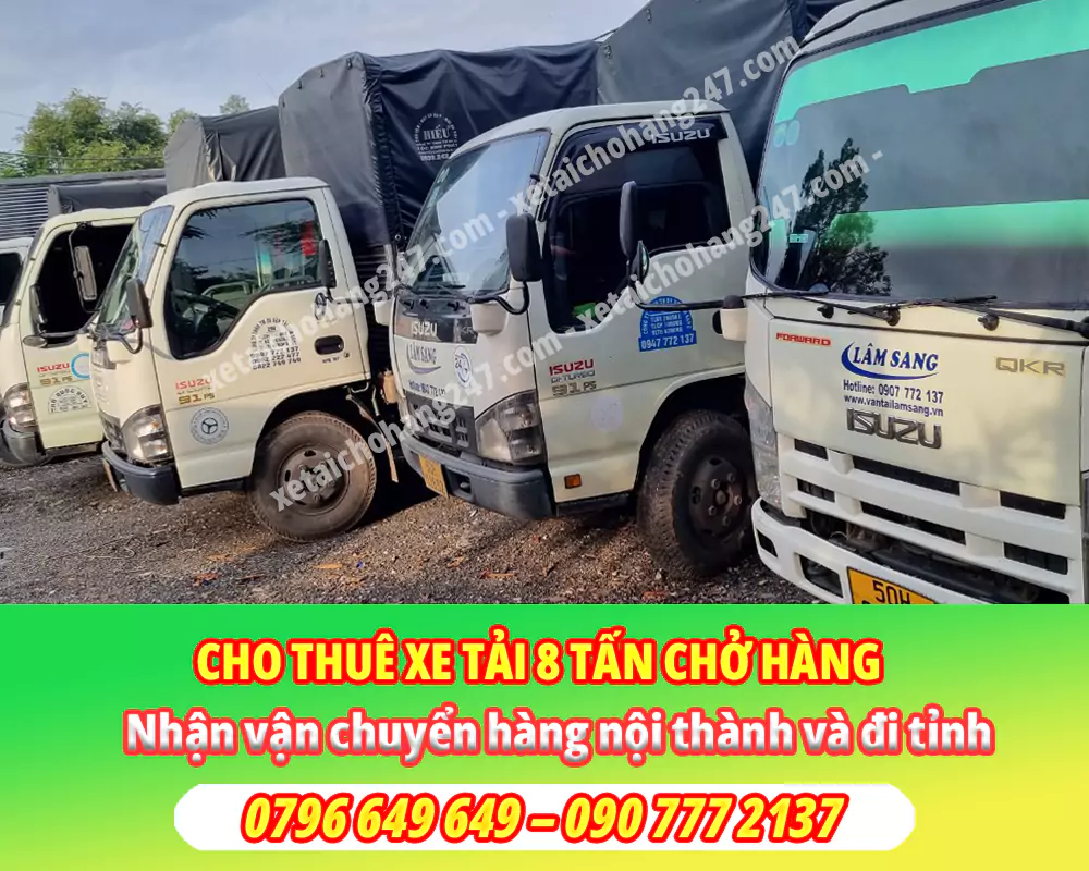 Cho Thuê Xe Tải Chở Hàng 8 Tấn Thùng Dài 9m5